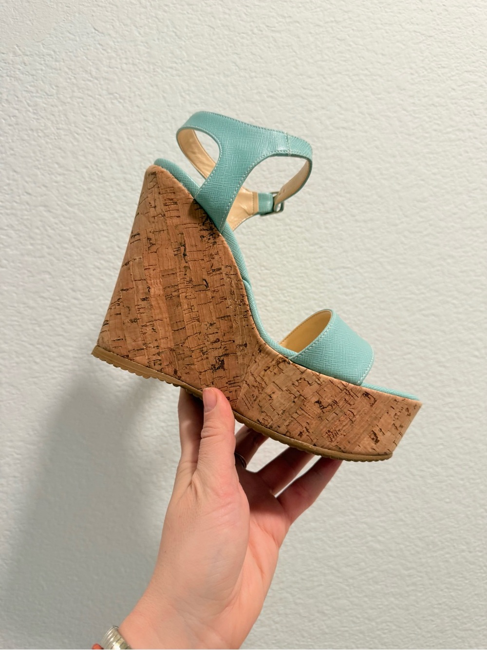 Women’s Mint Green Cork Wedge Sandals Sz38